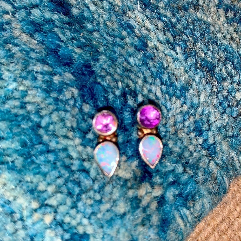 Amethyst Opal And Silver Studs - image 2
